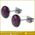 Customized size Stainless Steel Purple Glitter Epoxy Earring Studs